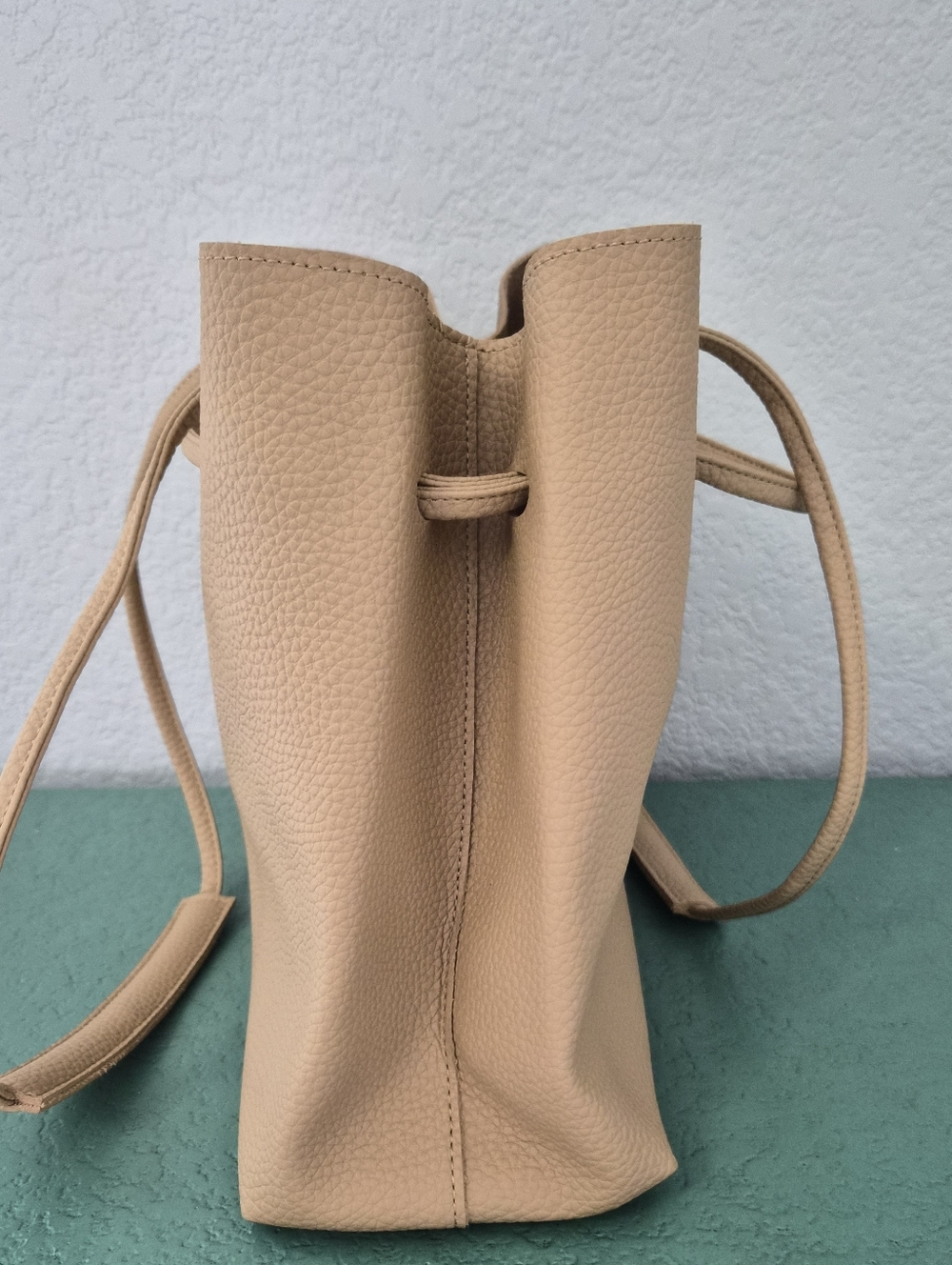 Tan Pebbled Vegan Leather Slouchy Bucket Bag - Picture 7 of 14